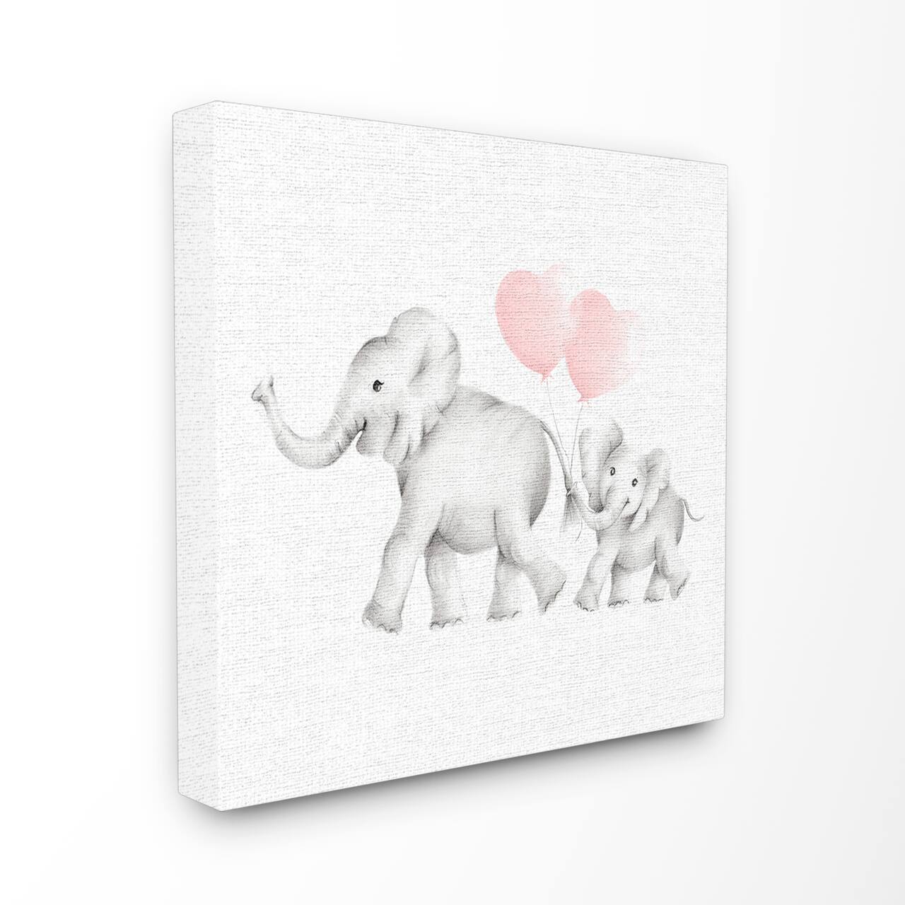Stupell Industries Elephant Family Pink Balloon Linen Look Canvas Wall Art